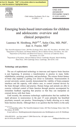 Emerging brain-based interventions for children and adolescents: overview and clinical perspective (english version)